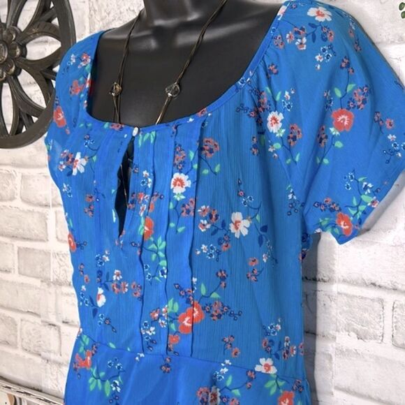Hollister Blue Floral Babydoll Sheer Hi Lo Boho Hippie Blouse Top Shirt Small - Picture 3 of 6